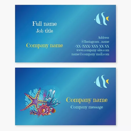 Business card template Sea creatures. Aquarium