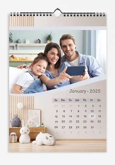 Calendar template Modern happy family with children's interiors