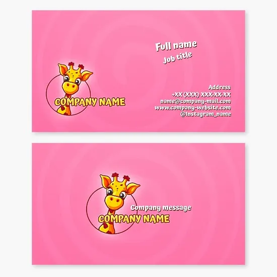 A business card template in a childish style. Abstract. Giraffe. Zoo. Letter O.