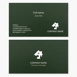 Business card template with a farm logo. Chicken, cow, house. Farmer.