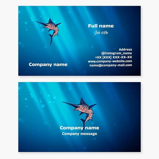 Fish business card template with US flag. Marlin. Sport fishing.