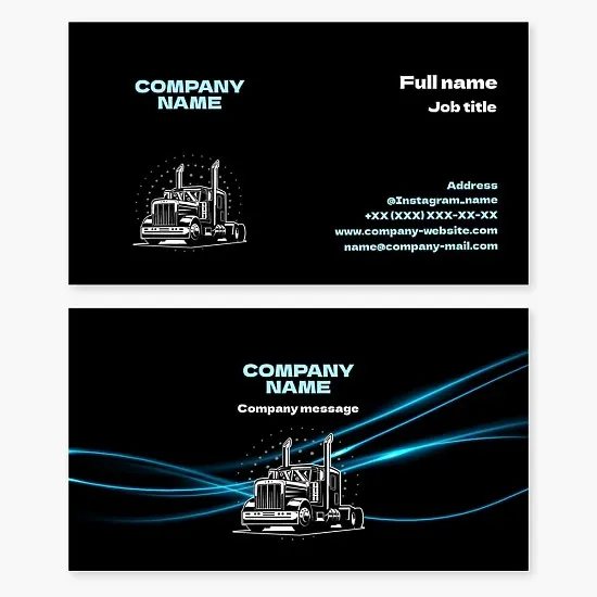 Trucker business card template. Transportation of large cargo.