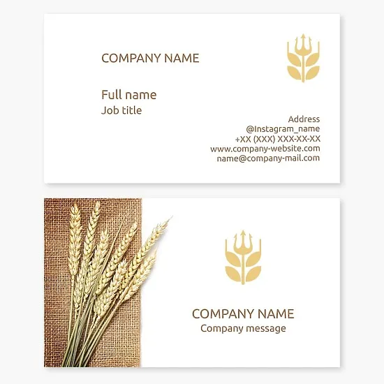 Wheat Stalk Business Card Template. Trident