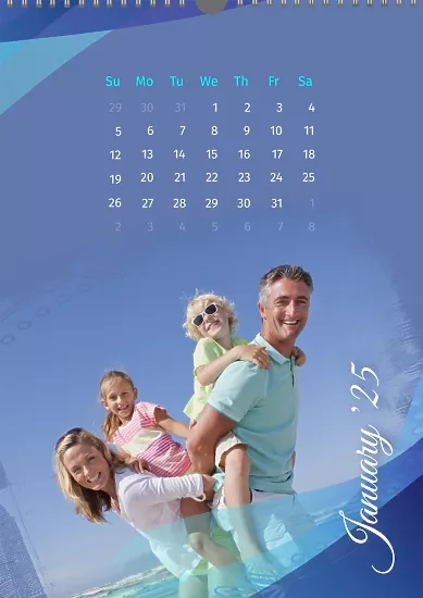 Calendar template Happy family with sea motif