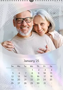 Elderly married couple calendar template with reflected sun rays