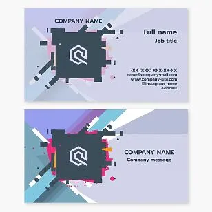 Business card template. Computer games: development and sales. Digital abstraction-disintegration. Digital blot. Letter Q.