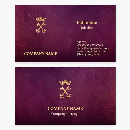 Keys & Crown Logo | Purple Brush Stroke Texture Business Card Template