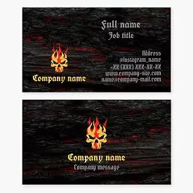 Flaming Skull Logo | Burnt Wood Design | Business Card Template 