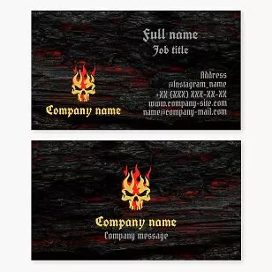 Flaming Skull Logo | Burnt Wood Design | Business Card Template 