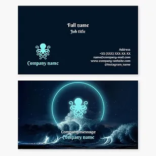 A business card template in a fairytale style. Abstract. Octopus. Symbol of intelligence, adaptability, cunning, longevity, and wisdom.