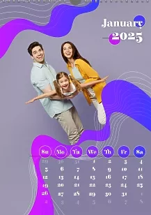 Calendar template Happy family with gradient waves and circles