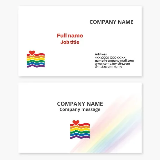 Business card template. Rainbow flag and heart. A symbol of love, acceptance, and solidarity with the LGBTQ community.