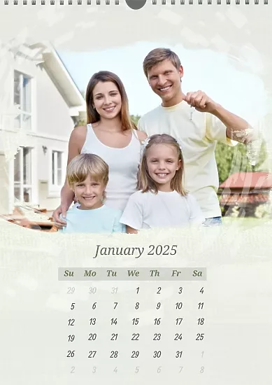 Calendar template Happy family with children near their home