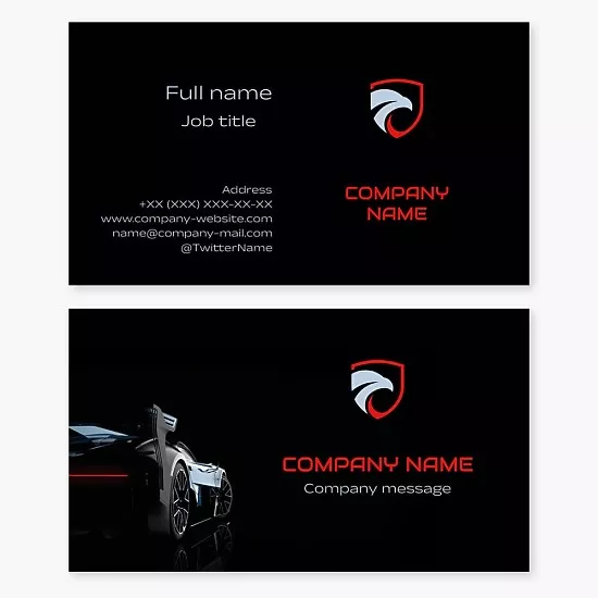Business card template Eagle, shield, car
