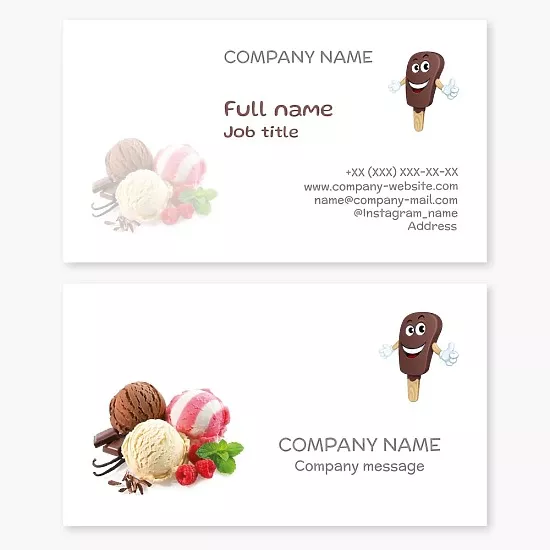 Business card template Ice cream, street trade, cafe