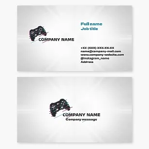 Business card template for a computer gaming accessories store.