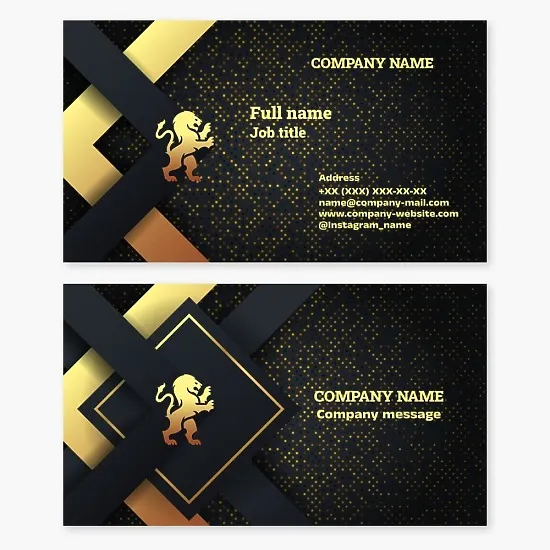 Business card template. A roaring lion standing on its tail.