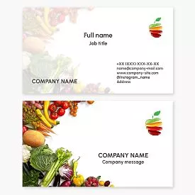 Business card template. Farm. Fruits, vegetables, berries, mushrooms, nuts.