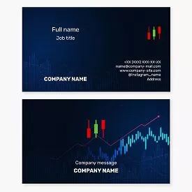 Business card template. Financial and commodity exchange. Broker, trader. Japanese candlesticks. Visual representation of asset price movement.