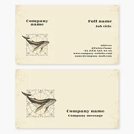Vintage business card template with whale logo. Strength and leadership in business.