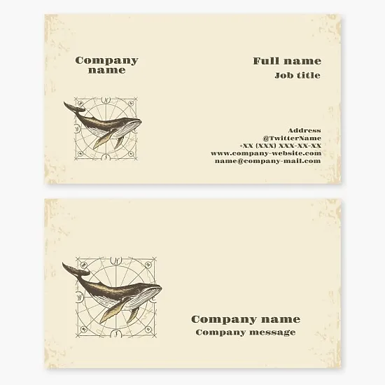 Vintage business card template with whale logo. Strength and leadership in business.
