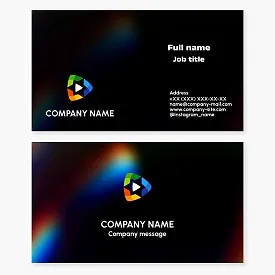 Business card template. Multimedia company. Abstract. Forward movement. Creativity. Streaming video service. Entertainment, digital media.