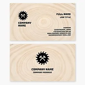 Business card template. Carpenter, woodworking, forestry, log and firewood harvesting.