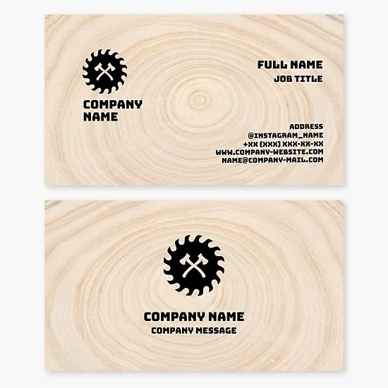 Business card template. Carpenter, woodworking, forestry, log and firewood harvesting.