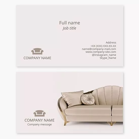 Business card template for a company manufacturing and repairing upholstered furniture.