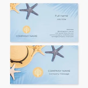Starfish | Sun Hat | Summer Themed Business Card Template | Seaside Resort.