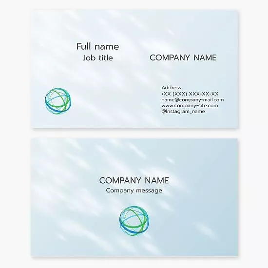 Business card template. Environmental organization. Planet Earth, sun rays.