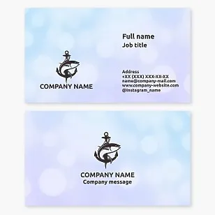 Business card template. Anchor, fish. Fishing.