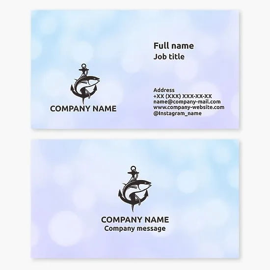 Business card template. Anchor, fish. Fishing.