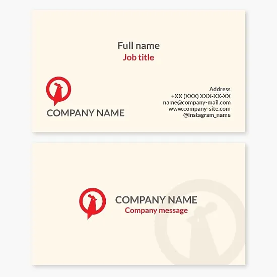 Business card template. Red rooster. Abstract. Pride, confidence, energy, and awakening. Poultry farm. Letter O.