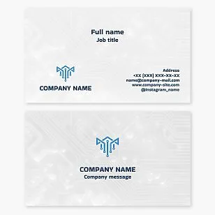 Business card template. Abstract. Digital crown board. Electronic components, assembly and repair of microelectronic devices and products.