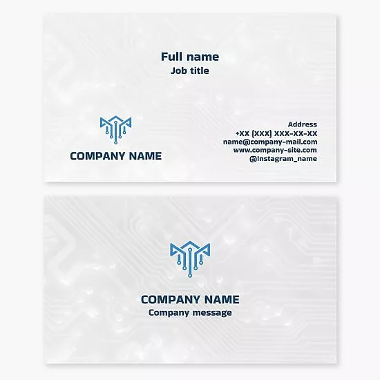 Business card template. Abstract. Digital crown board. Electronic components, assembly and repair of microelectronic devices and products.