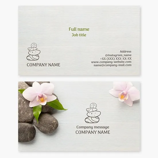 Business card template “Stacked stones and flowers. SPA services. SPA salon.”