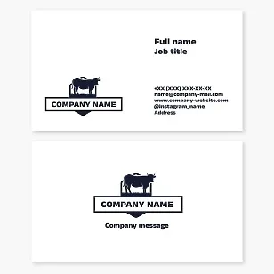 Business card template. Cow, dairy farm. Milk, meat, beef. Cowboy.