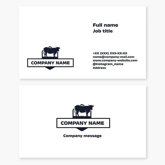 Business card template. Cow, dairy farm. Milk, meat, beef. Cowboy.