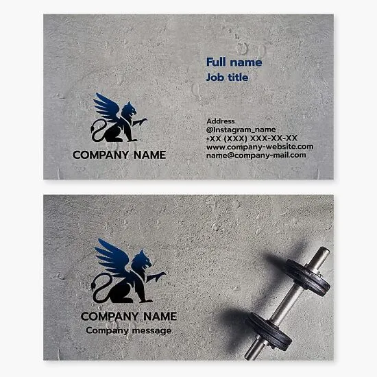 Personal trainer business card template. Dumbbells, gym, sports center, fitness.