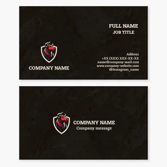 Business card template. Bull, shield. Sports team.