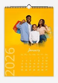Yellow Calendar. A happy family calendar template with a background color that matches the background of the photos. The edges of the photos are styled with light oil brush strokes.
