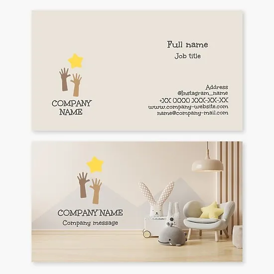 Business card template "Children's room decor". Products and furniture for children's room.