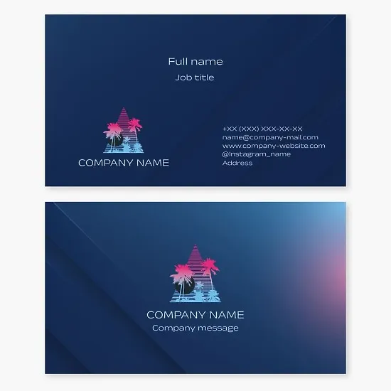 Business card template. Abstract. Triangle, moon, palm trees.