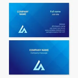 Business card template with blue abstract triangle. Mountain, unity, stability and sustainability.