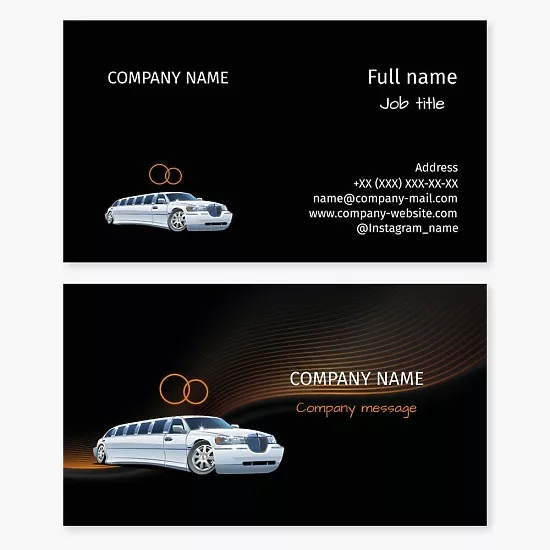 Business card template in a humorous style Car for weddings and other celebrations, Wedding transport