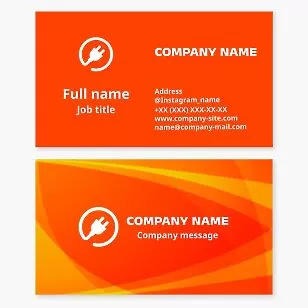 Electric Plug Logo Bright Orange Business Card Template