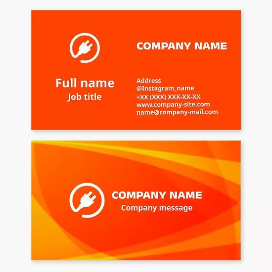 Electric Plug Logo Bright Orange Business Card Template