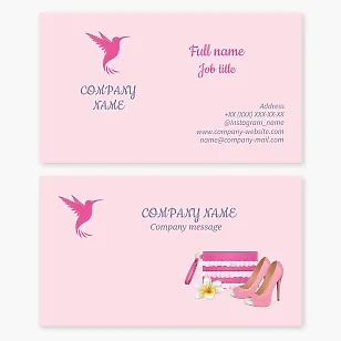 Business card template Hummingbird, women's products, shoes, bags