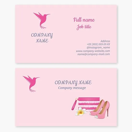 Business card template Hummingbird, women's products, shoes, bags